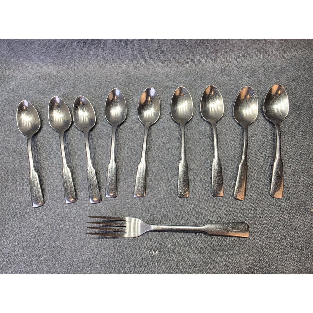 WM A Rogers Oneida Stainless Flatware Set 9 Teaspoons 1 Dinner Fork Vintage